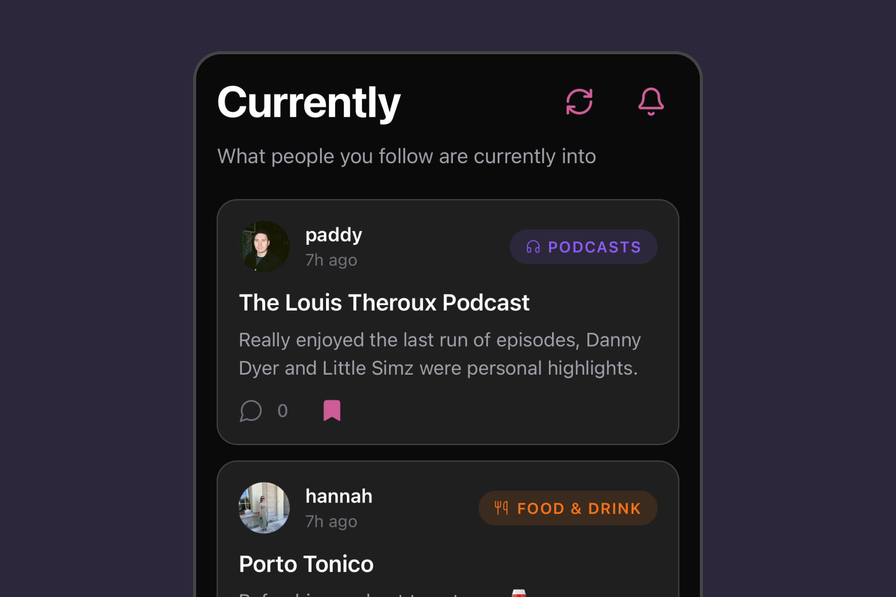 Early concept for Currently