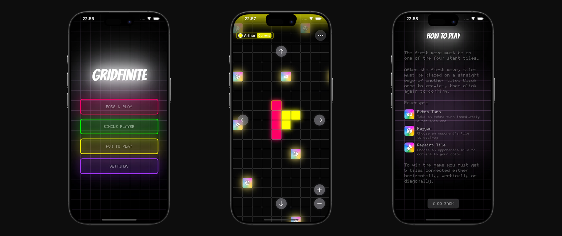 Gridfinite app screens