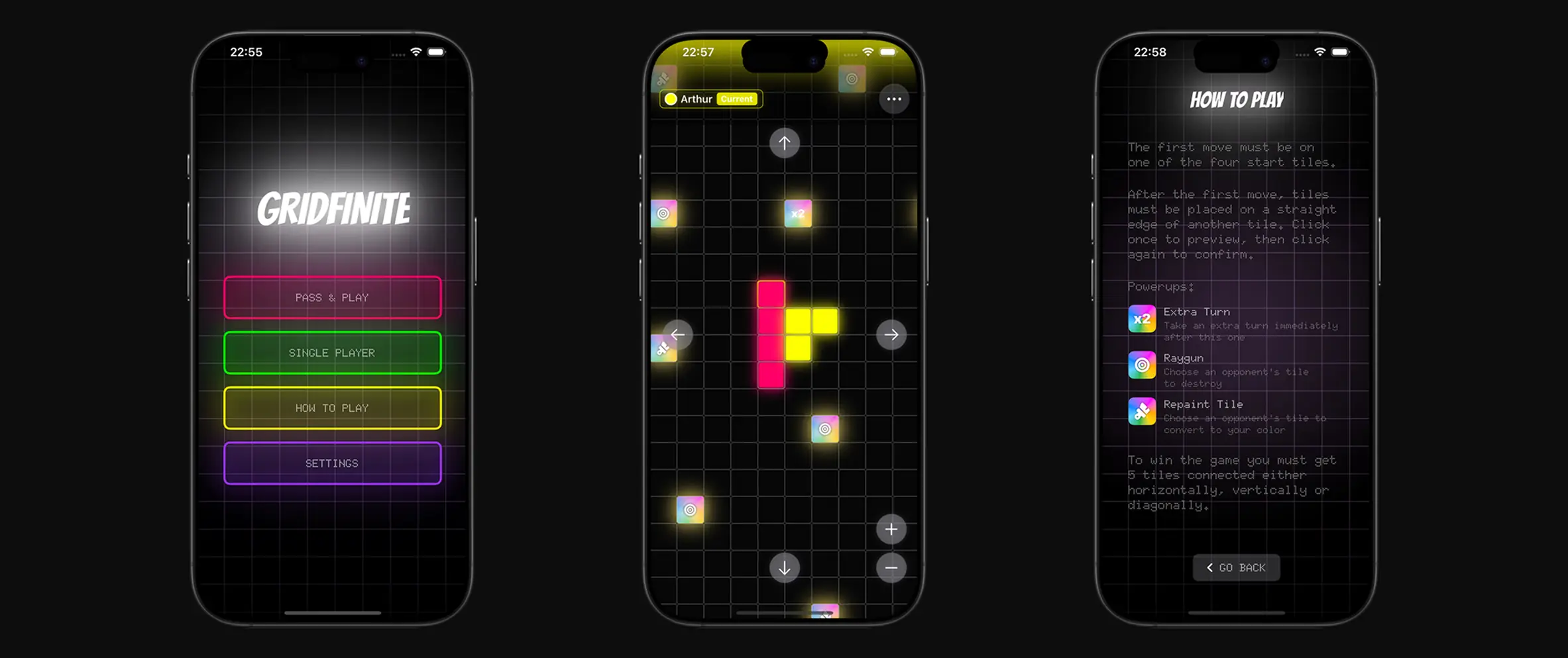 Gridfinite app screens