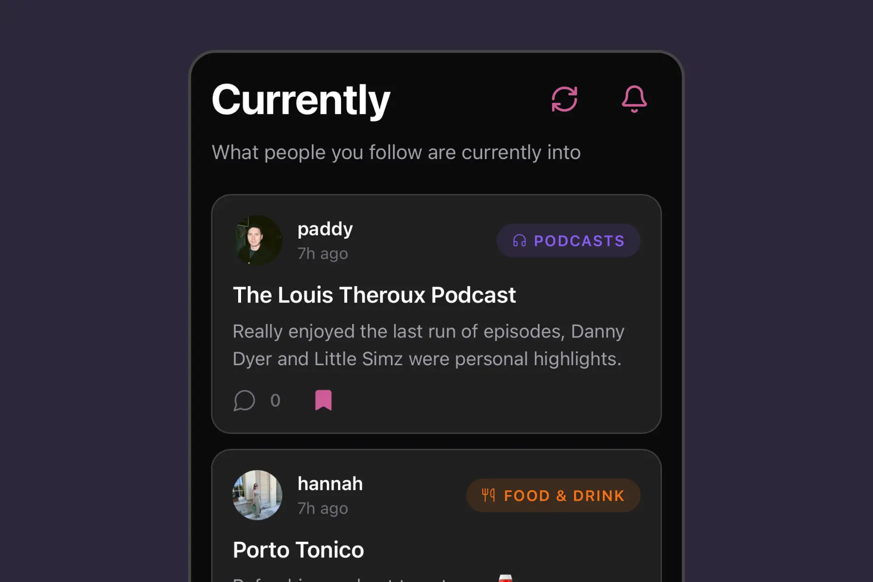 Early concept for Currently
