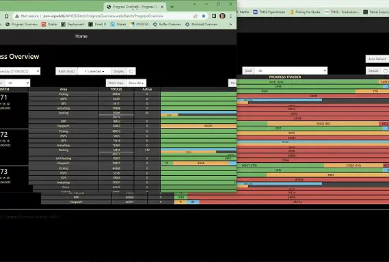 Old web based progress overview with dense coloured tables