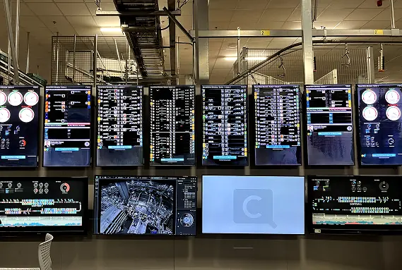 Control room wall of monitors